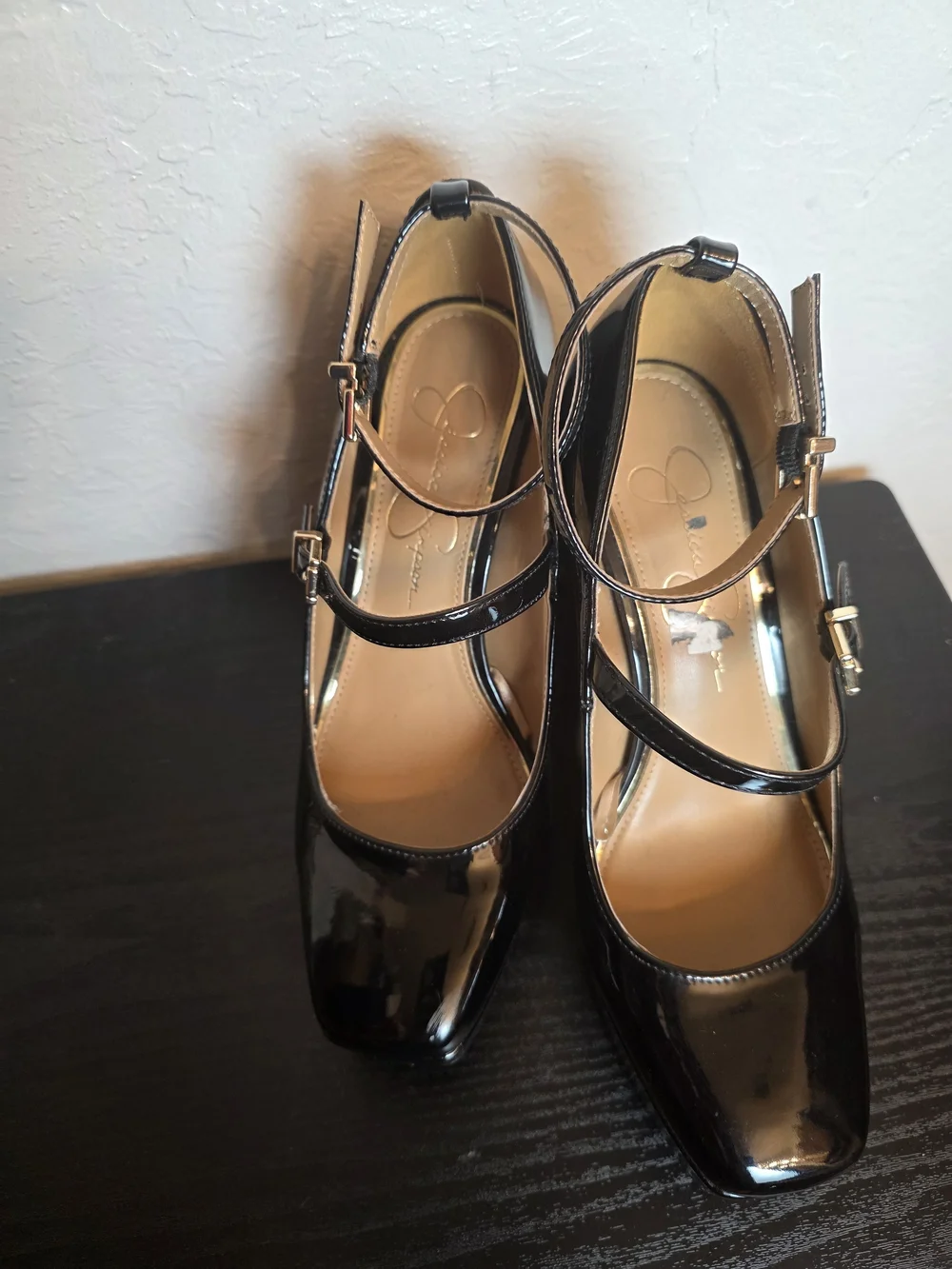 Jessica Simpson Black Patent Platform Mary Jane Heels